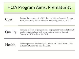 HCIA Program Aims: Prematurity