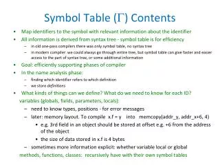 Symbol Table ( ? ) Contents