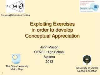 Exploiting Exercises in order to develop Conceptual Appreciation