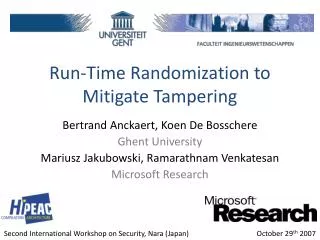 Run-Time Randomization to Mitigate Tampering