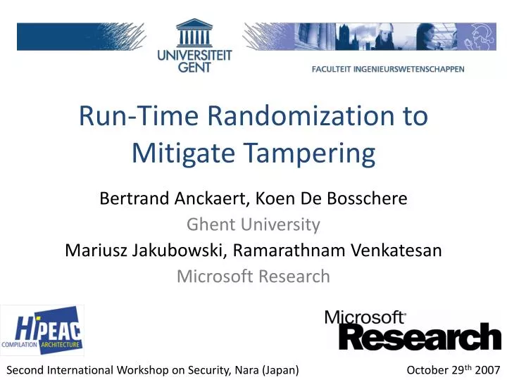run time randomization to mitigate tampering