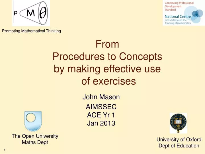 from procedures to concepts by making effective use of exercises