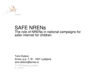 SAFE NRENs The role of NRENs in national campaigns for safer internet for children