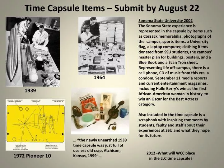 time capsule items submit by august 22