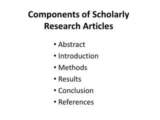 Components of Scholarly Research Articles