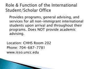 Role &amp; Function of the International Student/Scholar Office