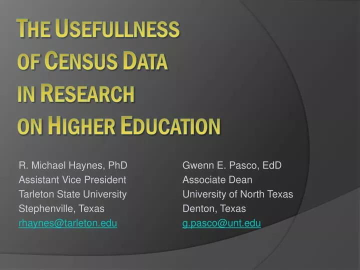 t he u sefullness of c ensus d ata in r esearch on h igher e ducation