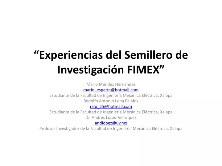 experiencias del semillero de investigaci n fimex