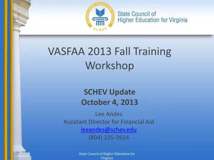 vasfaa 2013 fall training workshop schev update october 4 2013