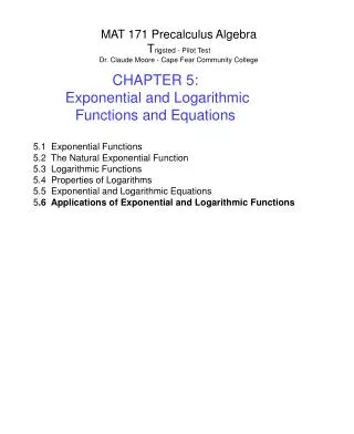 MAT 171 Precalculus Algebra T rigsted - Pilot Test Dr. Claude Moore - Cape Fear Community College