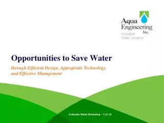 Opportunities to Save Water