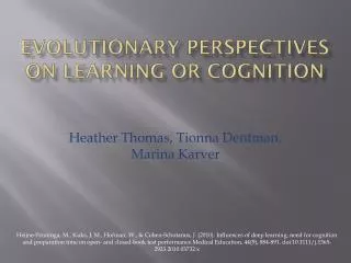 Evolutionary perspectives on learning or cognition