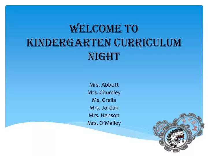 welcome to kindergarten curriculum night