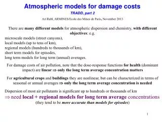 Atmospheric models for damage costs TRADD, part 2