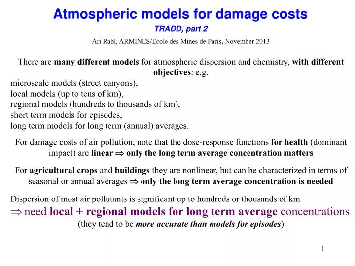 atmospheric models for damage costs tradd part 2