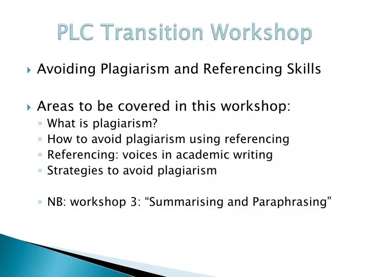 plc transition workshop
