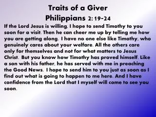 Traits of a Giver Philippians 2:19-24