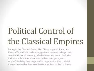 Political Control of the Classical Empires