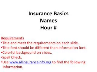 Insurance Basics Names Hour #