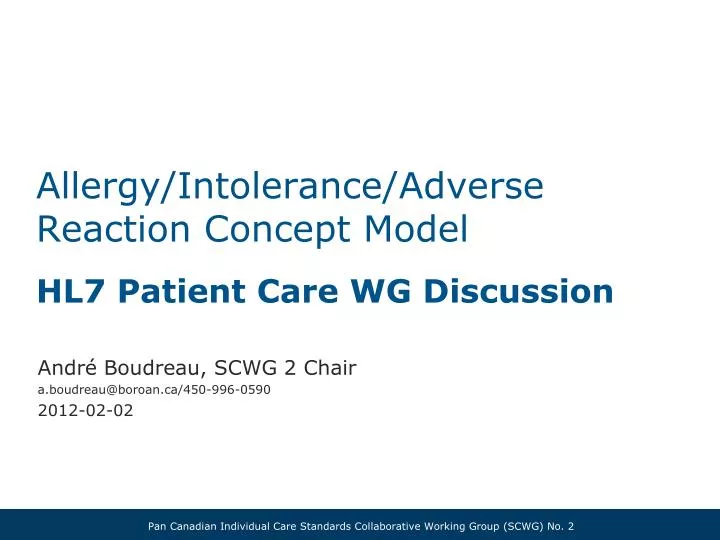 allergy intolerance adverse reaction concept model hl7 patient care wg discussion