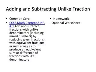 Adding and Subtracting Unlike Fraction