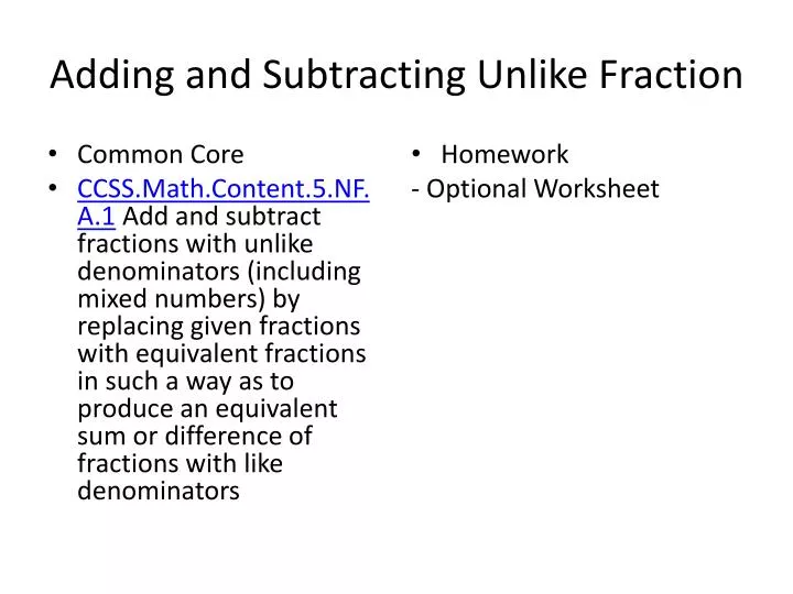 adding and subtracting unlike fraction