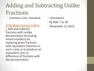 Adding and Subtracting Unlike Fractions