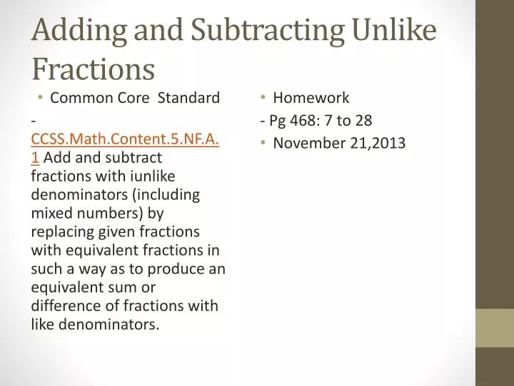 adding and subtracting unlike fractions