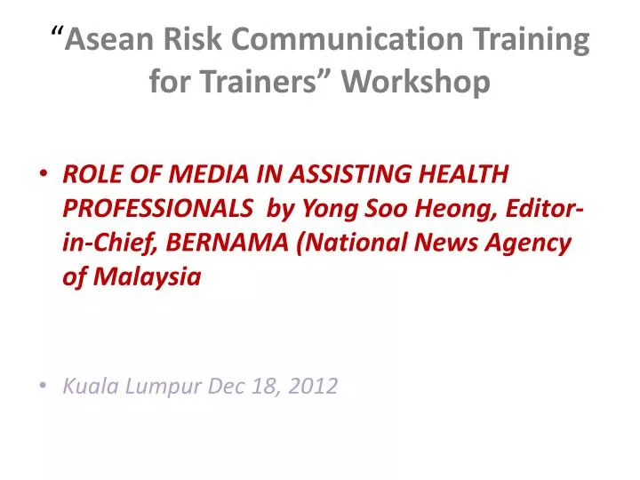 asean risk communication training for trainers workshop