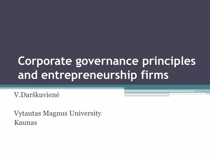 corporate governance principles and entrepreneurship firms