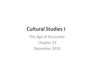 Cultural Studies I