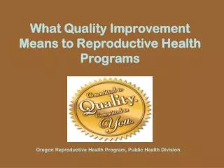 What Quality Improvement Means to Reproductive Health Programs