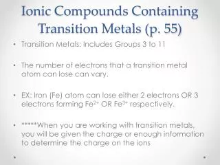 Ionic Compounds Containing Transition Metals (p. 55)