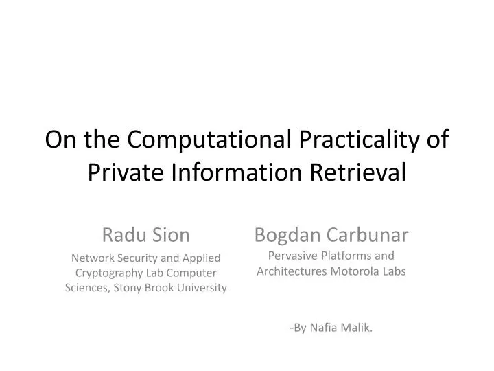 on the computational practicality of private information retrieval