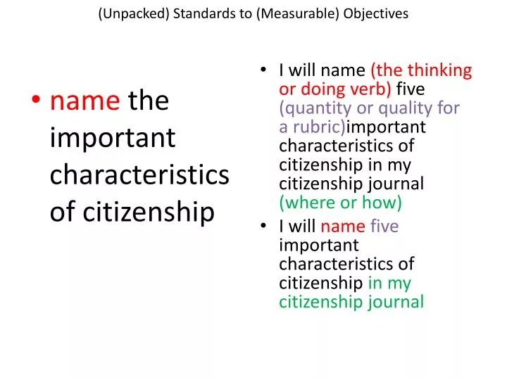 unpacked standards to measurable objectives