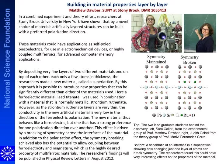 building in material properties layer by layer matthew dawber suny at stony brook dmr 1055413