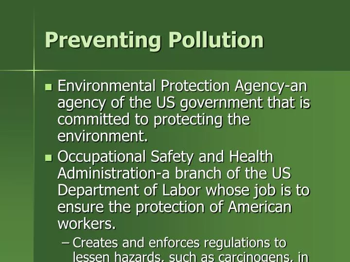 preventing pollution