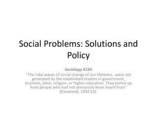 Social Problems: Solutions and Policy