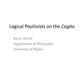 Logical Positivists on the Cogito