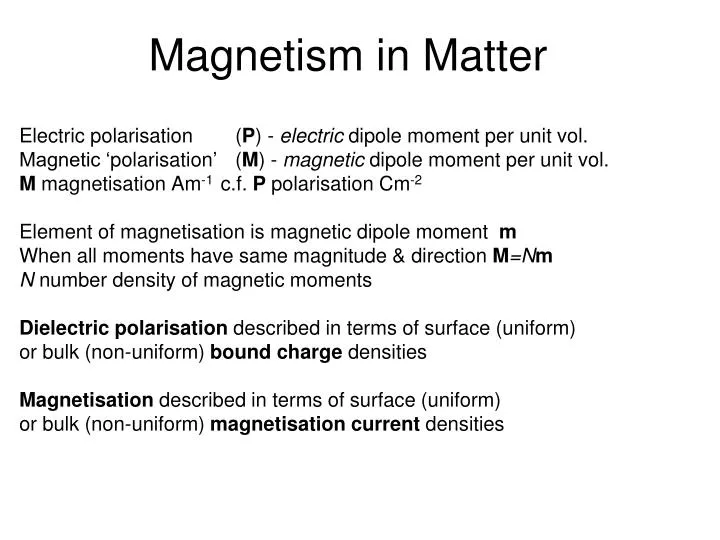 magnetism in matter