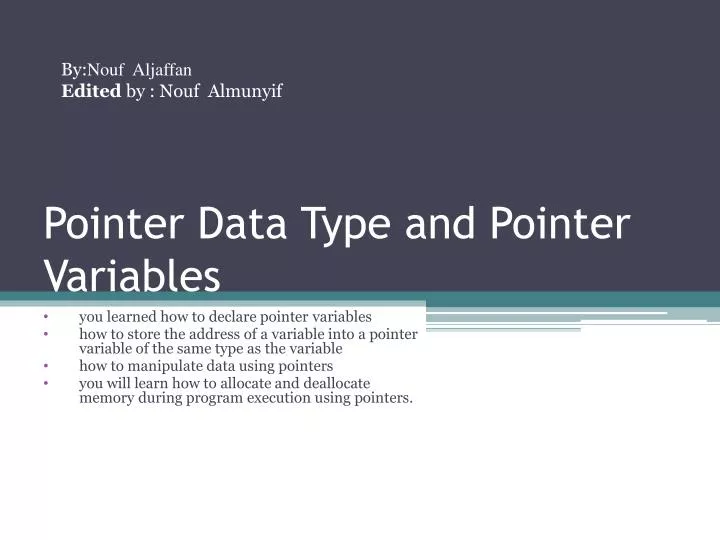 pointer data type and pointer variables