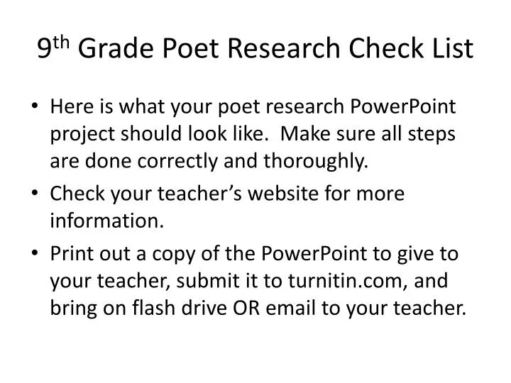 9 th grade poet research check list
