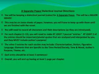A Separate Peace Dialectical Journal Directions