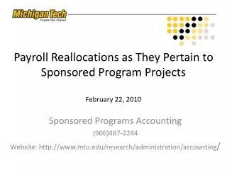 Payroll Reallocations as They Pertain to Sponsored Program Projects February 22, 2010