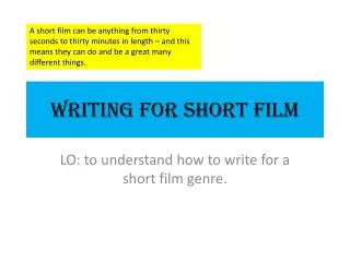 Writing for Short Film