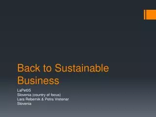 Back to Sustainable Business