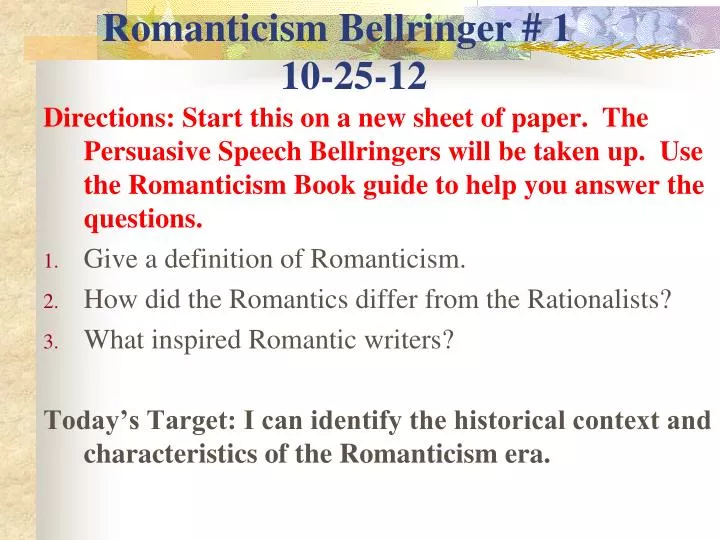 romanticism bellringer 1 10 25 12