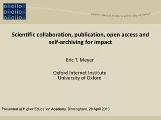Scientific collaboration, publication, open access and self-archiving for impact