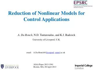 Reduction of Nonlinear Models for Control Applications