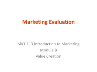 Marketing Evaluation